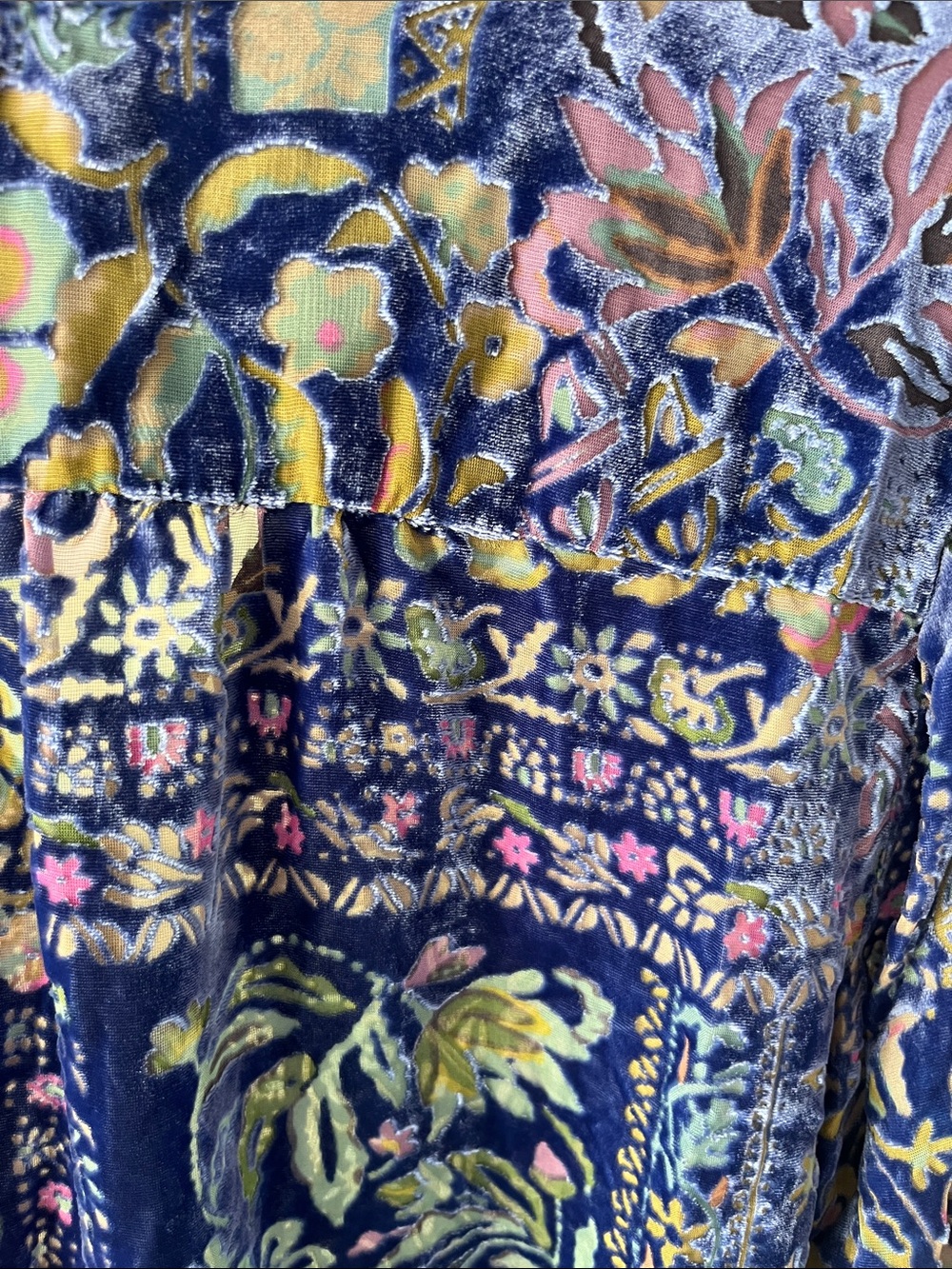 Johnny Was Multicolor Floral Velvet Button-Front Blouse - Picture 7 of 7